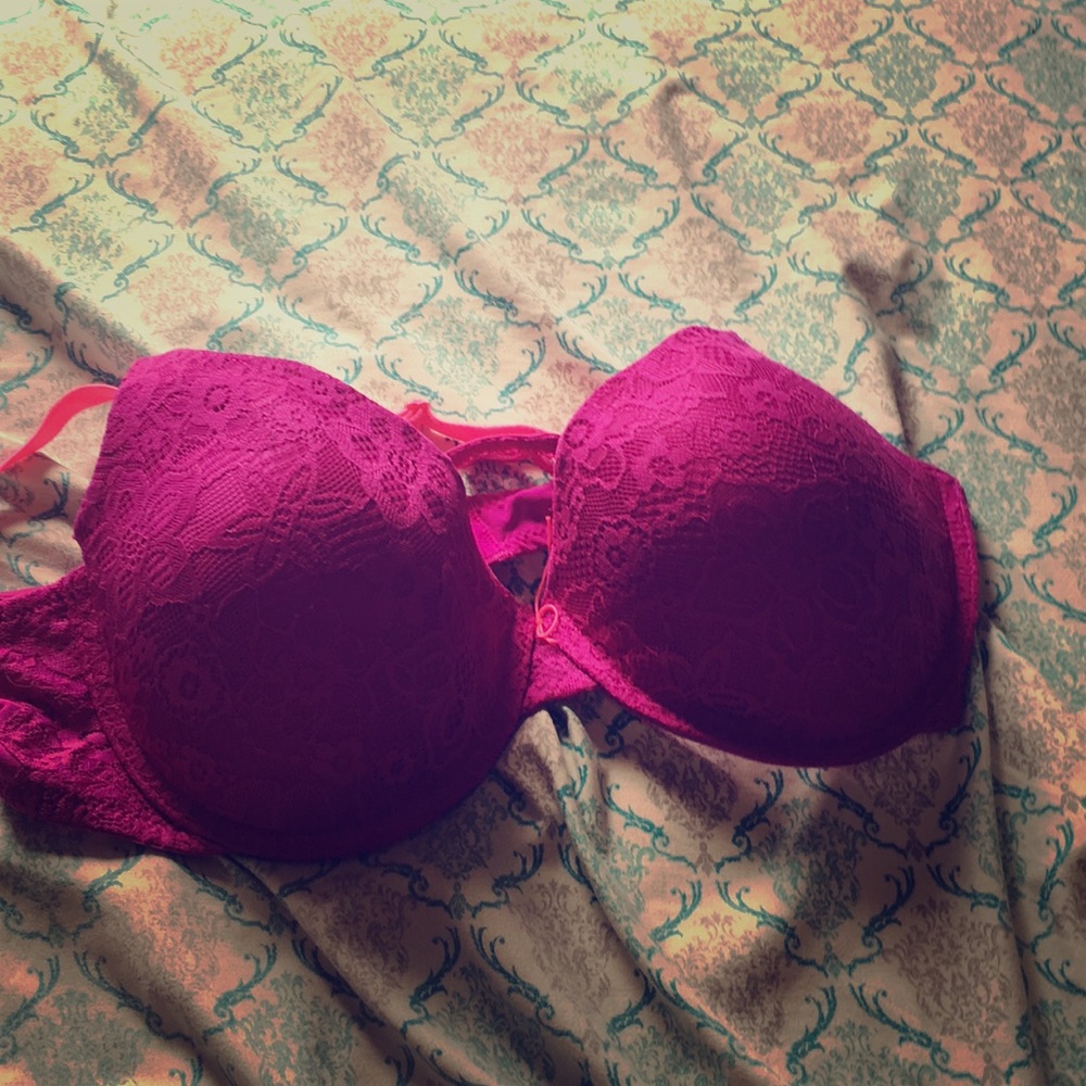 Neon purple with pink straps push up bra